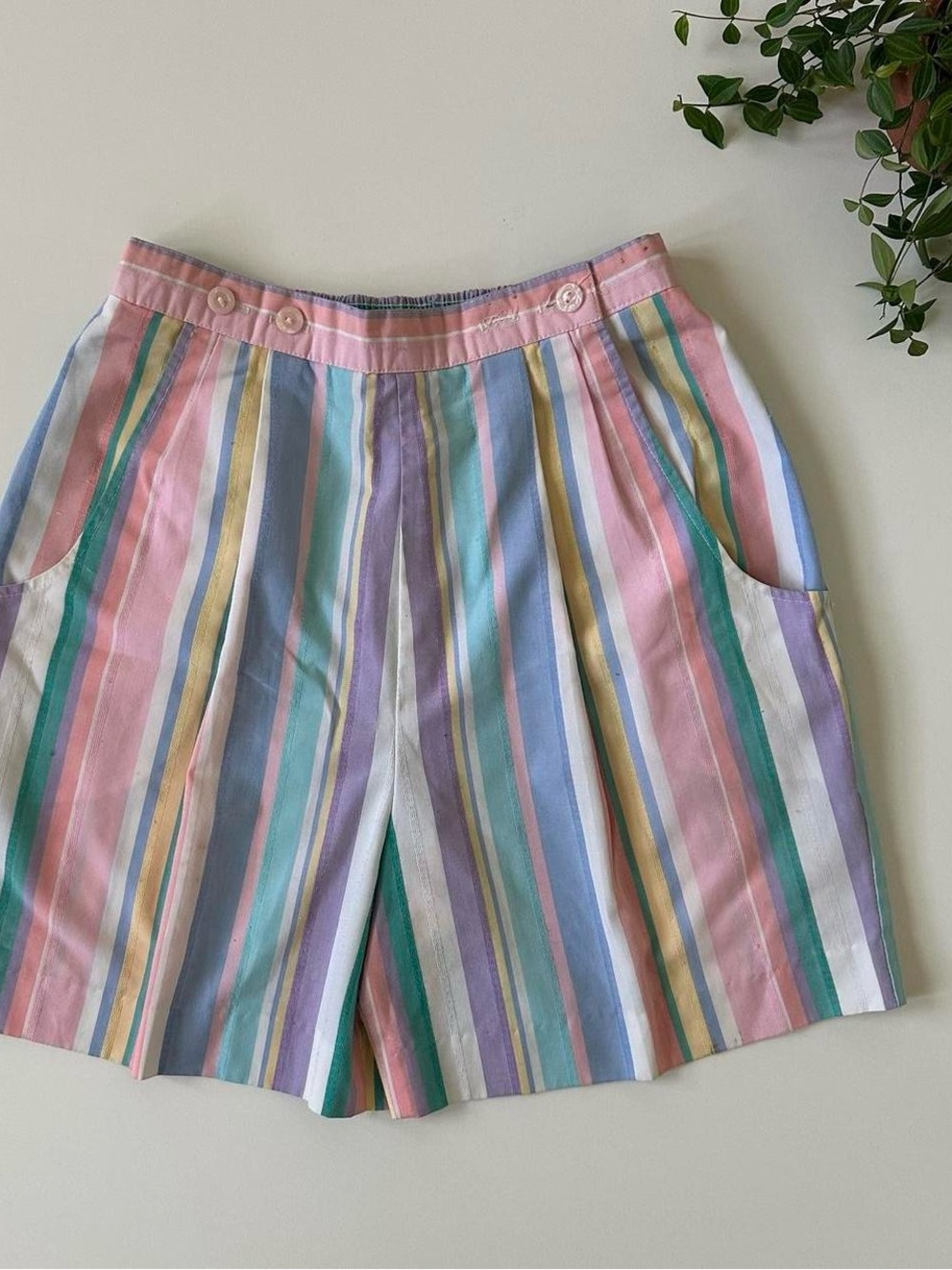 Vintage Pastel Striped High Rise Pleated Shorts